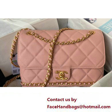 Chanel Grained Calfskin & Gold-Tone Metal Chain Flap Bag AS4489 Pink 2023